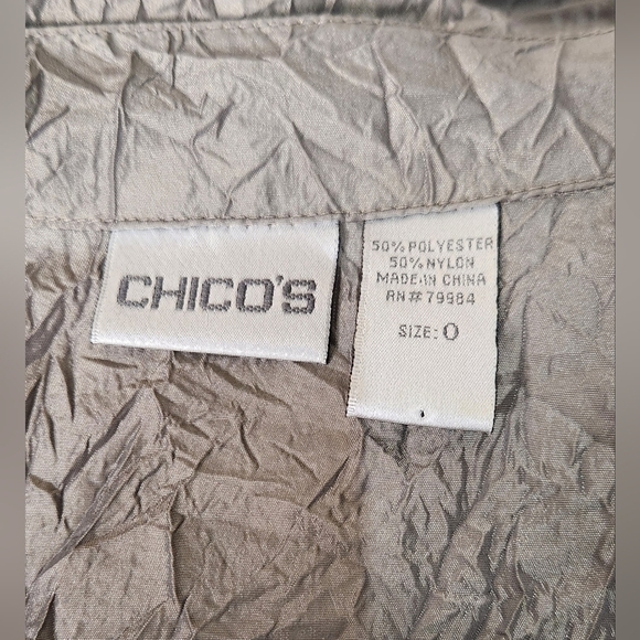 Chicos Jacket Size 0 Crinkled Sheen Jolena 3/4 Sleeve Open Front Egyptian Sand - Picture 5 of 8
